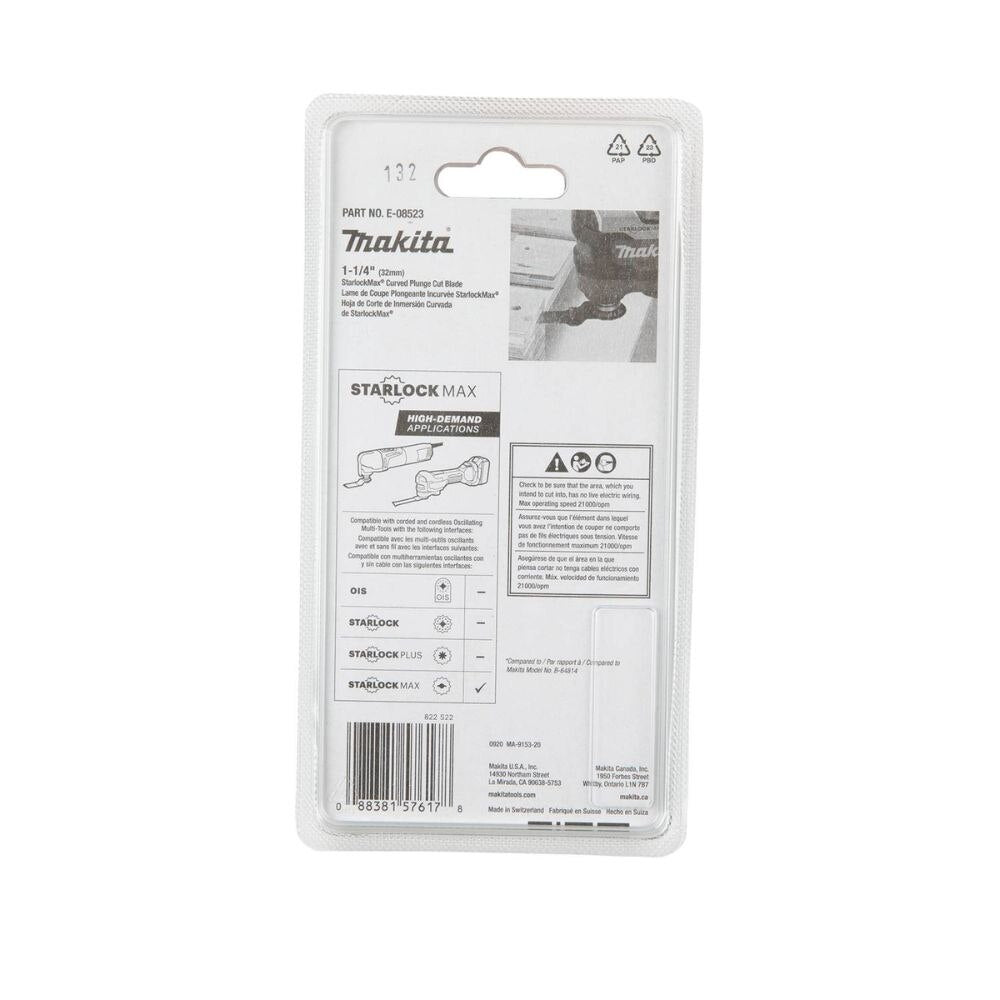 Makita E-08523 StarlockMax Oscillating Multi-Tool 1-1/4" Bi-Metal Curved Plunge Cut Blade