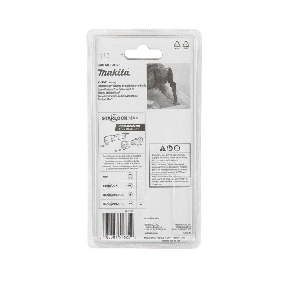 Makita E-08573 StarlockMax Oscillating Multi-Tool High Carbon Steel Tapered Sealant Removal and Joint Cutter Blade
