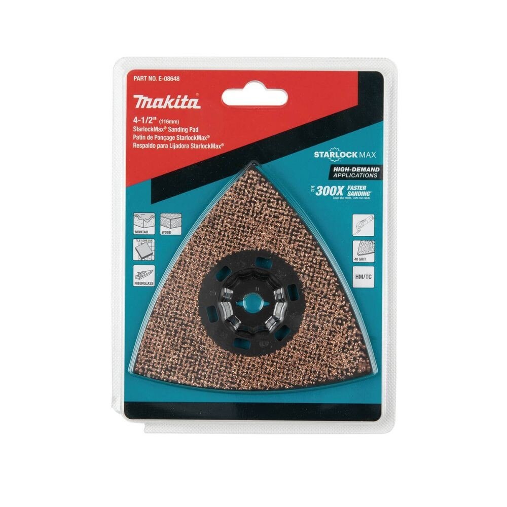 Makita E-08648 StarlockMax Oscillating Multi-Tool 4-1/2" Tungsten Carbide 40 Grit Delta Triangle Sanding Pad