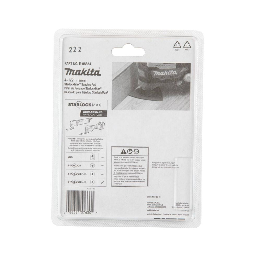 Makita E-08654 StarlockMax Oscillating Multi-Tool 4-1/2" Tungsten Carbide 60 Grit Delta Triangle Sanding Pad