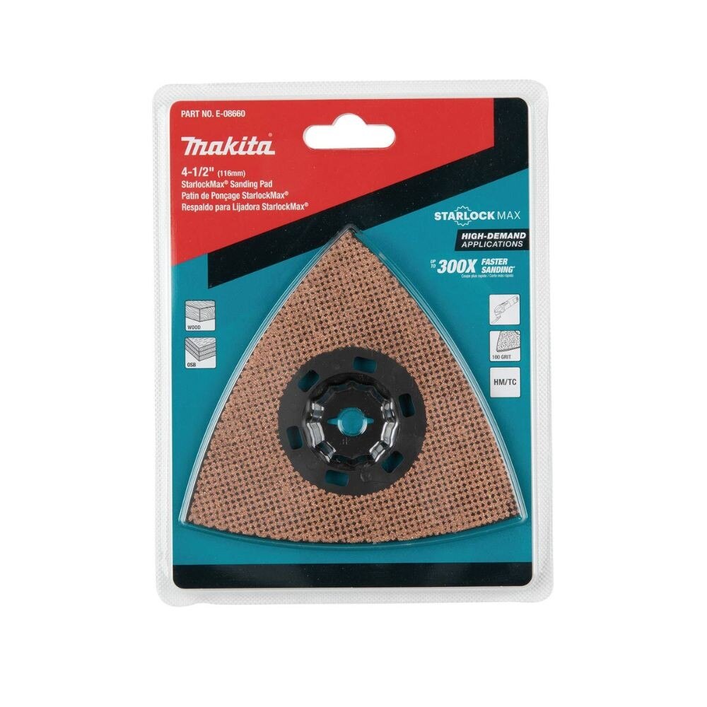 Makita E-08660 StarlockMax Oscillating Multi-Tool 4-1/2" Tungsten Carbide 100 Grit Delta Triangle Sanding Pad