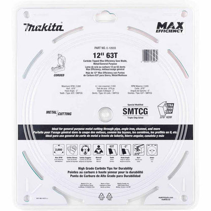 Makita E-12033 12" 63T Carbide-Tipped Max Efficiency Saw Blade, Metal/General Purpose