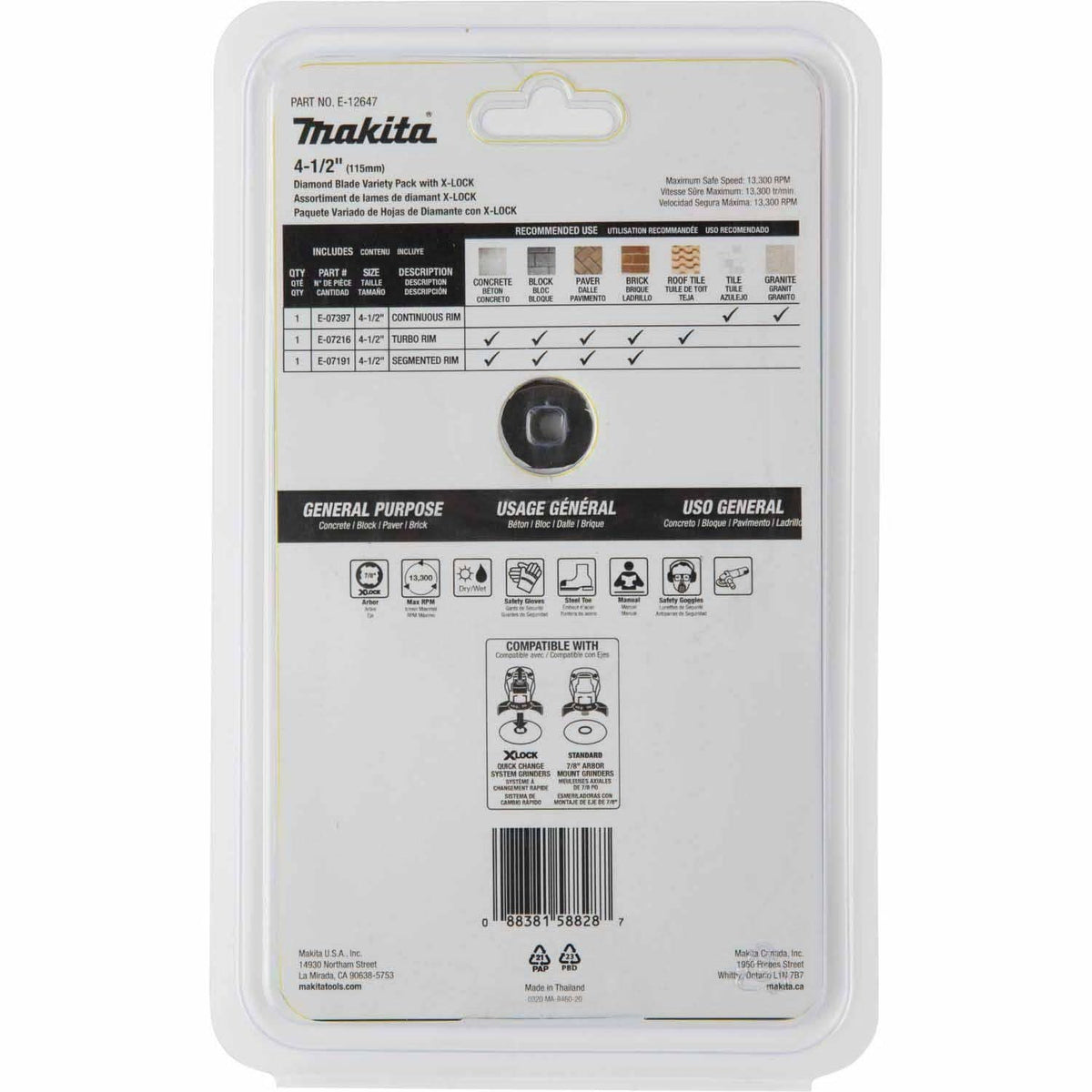 Makita E-12647 X-LOCK 4-1/2" Diamond Blade Variety Pack, 3/pc