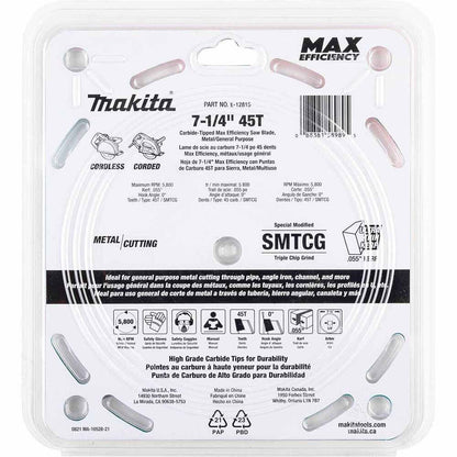 Makita E-12815 7-1/4" 45T Carbide-Tipped Max Efficiency Saw Blade, Metal/General Purpose
