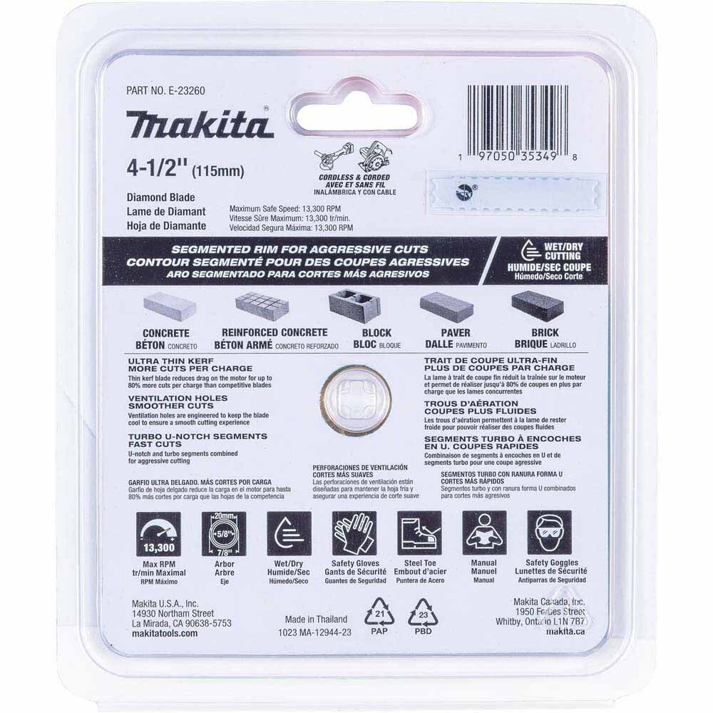 Makita E-23260 4-1/2" Segmented General Purpose Thin Kerf Diamond Blade