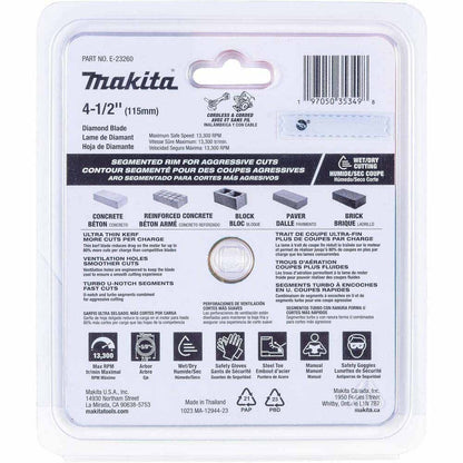 Makita E-23260 4-1/2" Segmented General Purpose Thin Kerf Diamond Blade