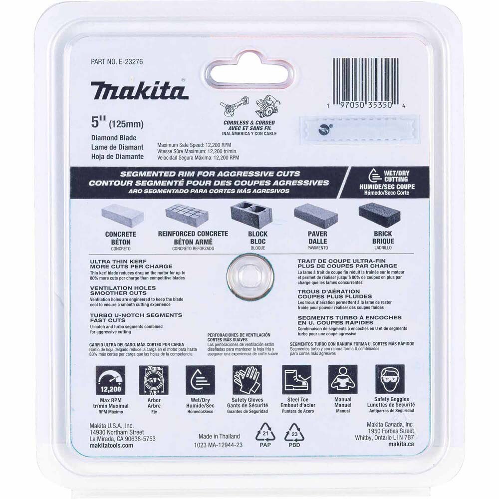 Makita E-23276 5" Segmented General PurposeThin Kerf Diamond Blade