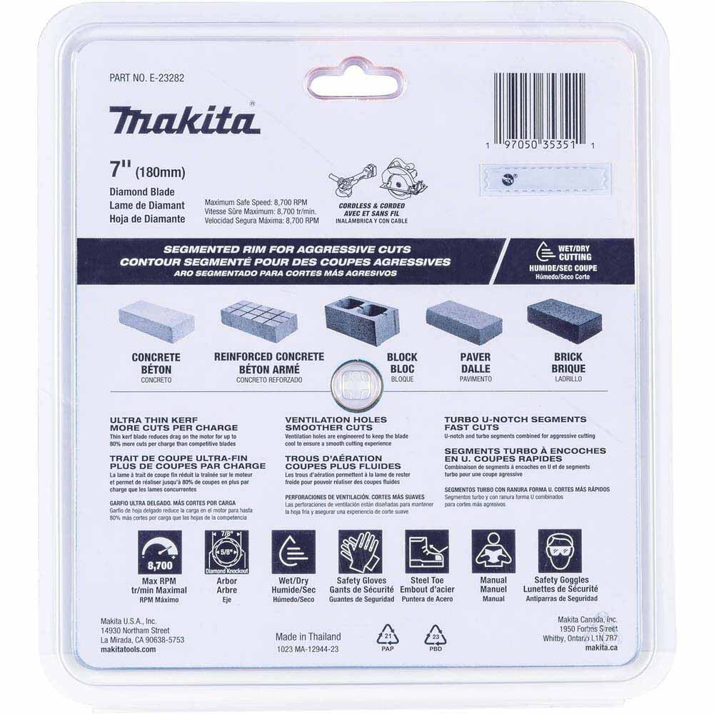 Makita E-23282 7" Segmented General Purpose Thin Kerf Diamond Blade