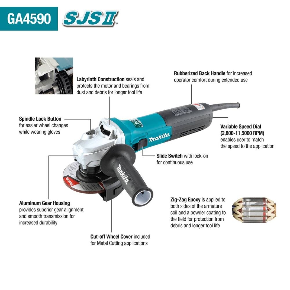 Makita GA4590 4-1/2" SJS II High-Power Angle Grinder