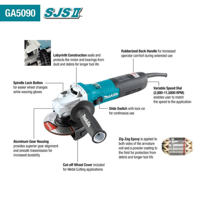 Makita GA5090 5" SJS II High-Power Angle Grinder