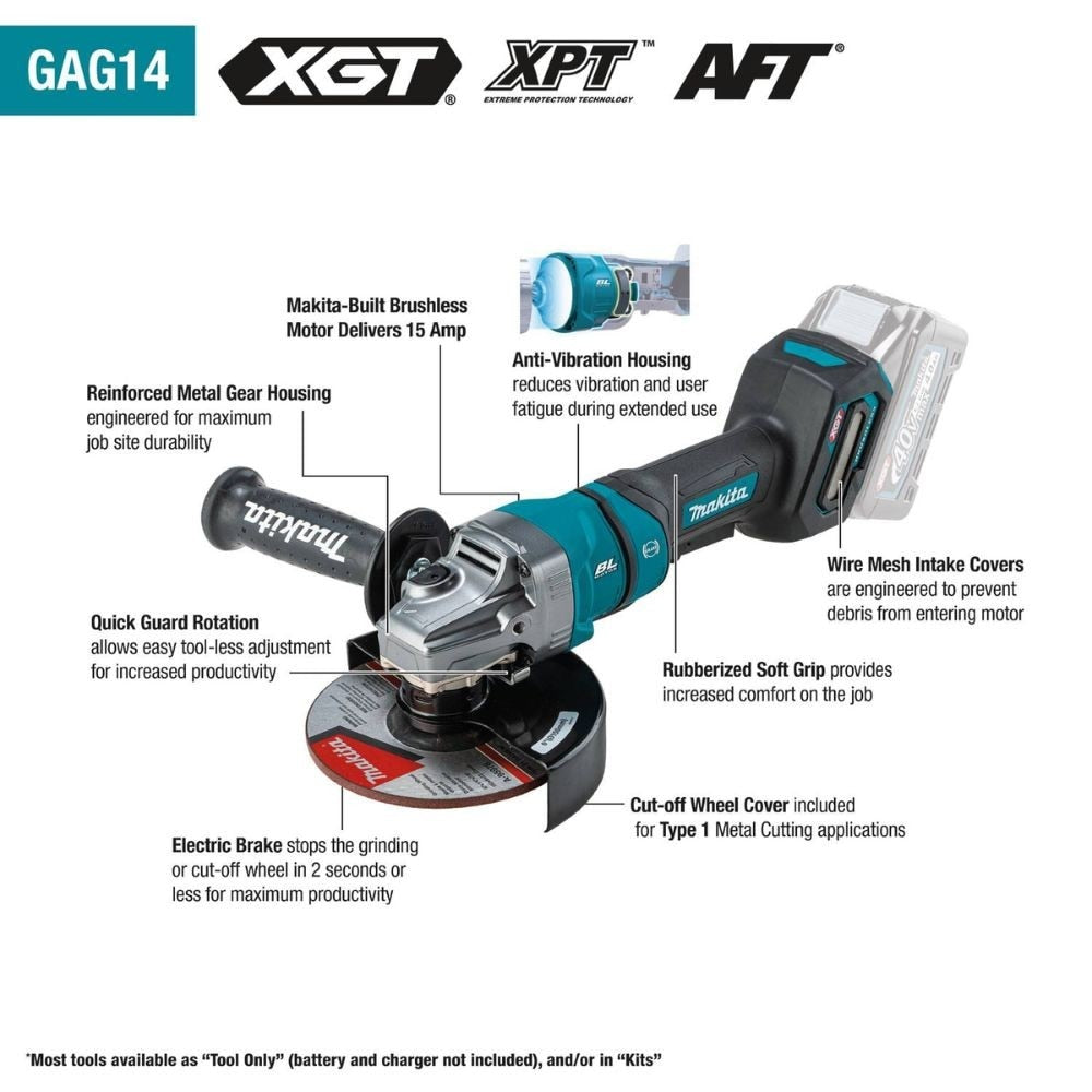 Makita GAG14M1 40V max XGT Brushless Cordless 4-1/2" / 6" Paddle Switch Angle Grinder Kit, with Electric Brake (4.0Ah)