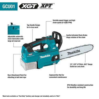 Makita GCU01Z 40V max XGT Brushless Cordless 12" Top Handle Chain Saw, Tool Only