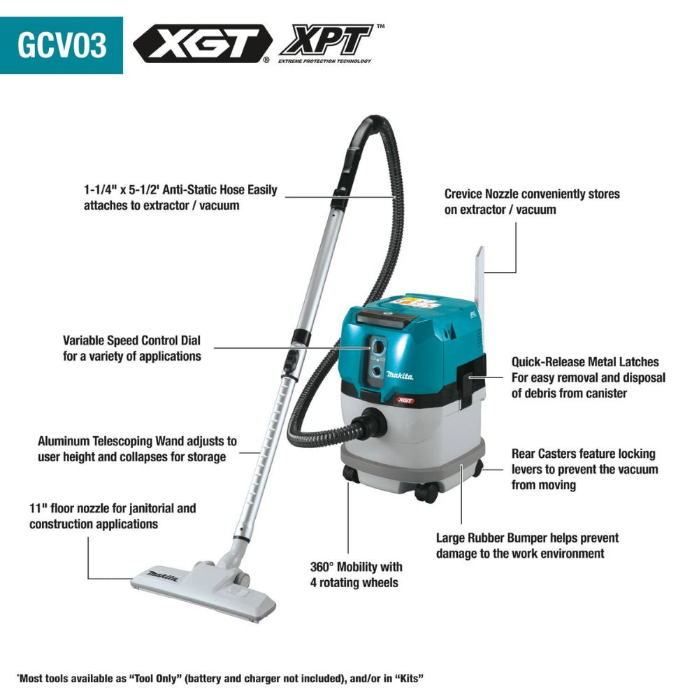 Makita GCV03PM 40V max XGT Brushless Cordless 4 Gallon Wet/Dry Dust Extractor/Vacuum Kit (4.0Ah)