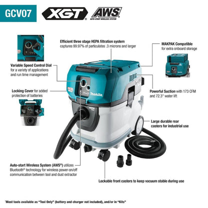 Makita GCV07ZU 80V max (40V max X2) XGT 10Gal HEPA Vacuum Wet & Dry w/ AWS, Tool Only