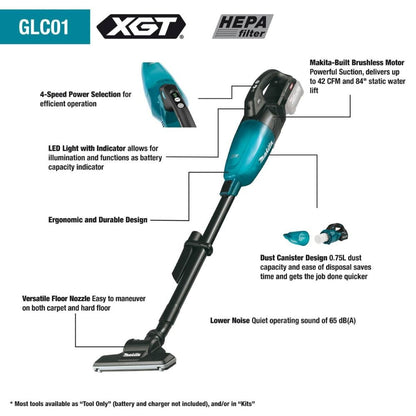Makita GLC01Z 40V max XGT HEPA Filter Compact Vacuum, Tool Only
