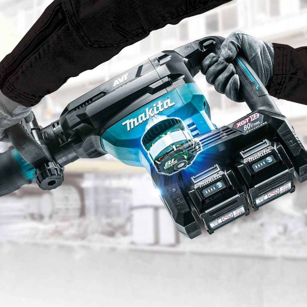 Makita GMH02PM 80V max (40V max X2) XGT Brushless 28 lb. AVT Demolition Hammer Kit, accepts SDS-MAX bits, dual port charger, AWS Capable, case (4.0Ah)