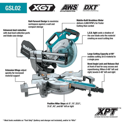 Makita GSL02M1 40V max XGT Brushless Cordless 8-1/2" Dual-Bevel Sliding Compound Miter Saw Kit, AWS Capable, with one battery (4.0Ah)