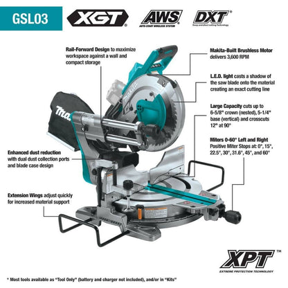 Makita GSL03Z 40V max XGT Brushless Cordless 10" Dual-Bevel Sliding Compound Miter Saw, AWS Capable (Tool Only)