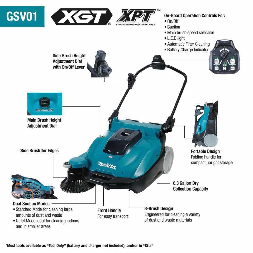 Makita GSV01PL 40V max XGT 25-1/2" Cordless Vacuum Sweeper Kit (8.0Ah)