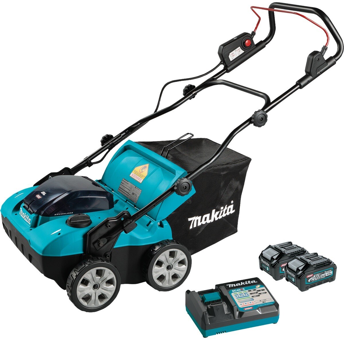Makita GVU01SM 40V max XGT Brushless Cordless 15 in Dethatcher Scarifier Kit (2 4.0Ah Batteries)