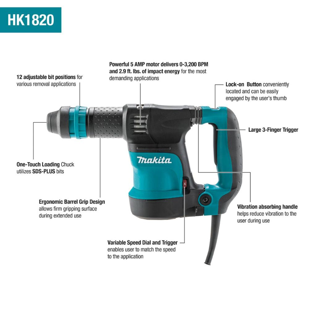 Makita HK1820 SDS-PLUS Power Scraper , 5 amp. , VS trigger , 3-3200 BPM