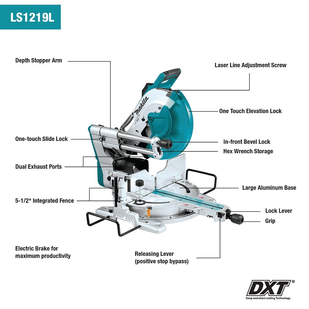 Makita LS1219L 12" Dual-Bevel Sliding Compound Miter Saw, laser