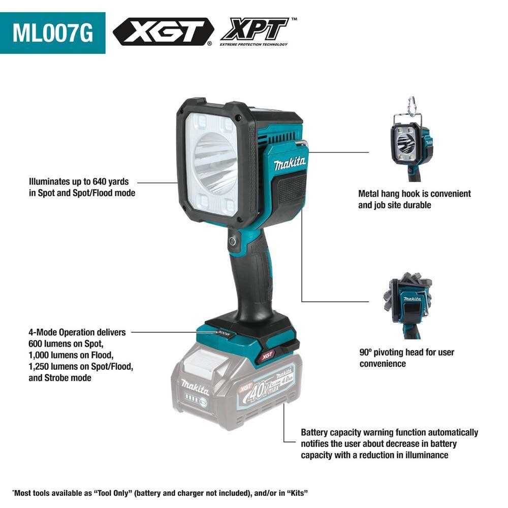 Makita ML007G 40V max XGT Cordless L.E.D. Flashlight / Spotlight (Tool Only)
