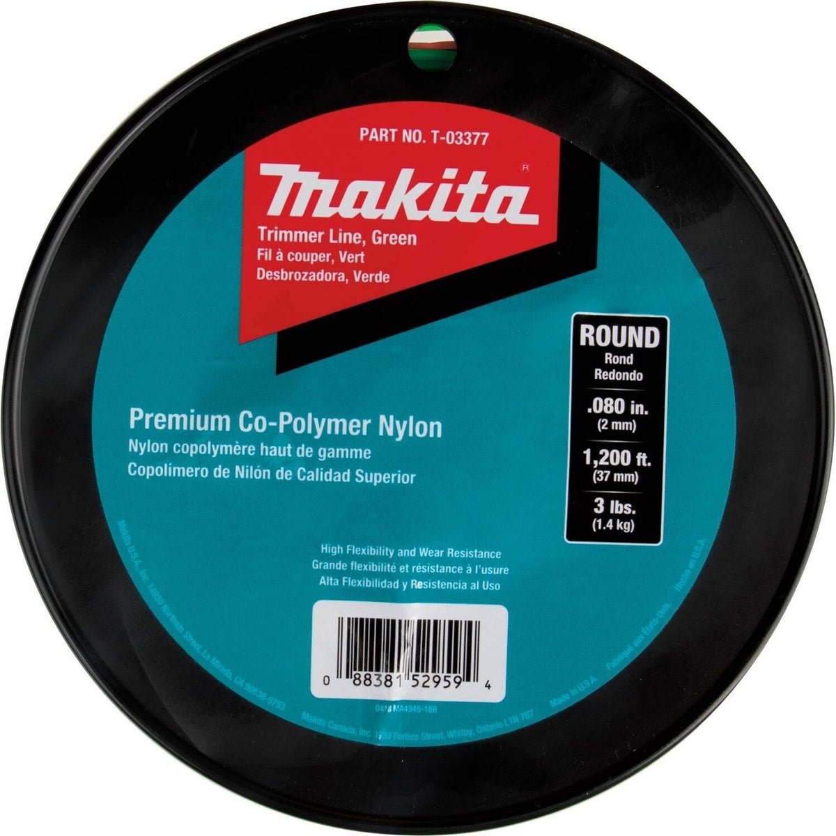 Makita T-03377 Round Trimmer Line, 0.080", Green, 1,200', 3 lbs.