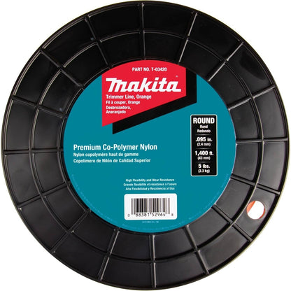 Makita T-03420 Round Trimmer Line, 0.095", Orange, 1,400', 5 lbs.