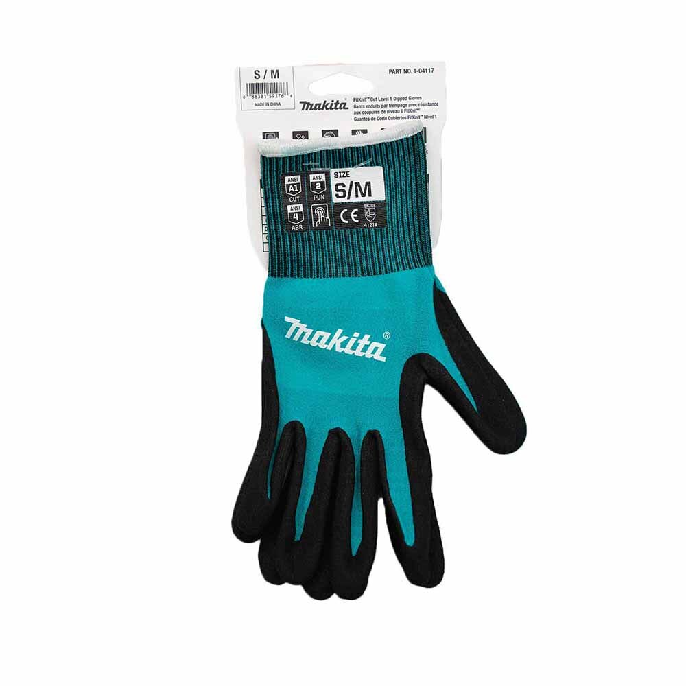 Makita T-04117 FitKnit Cut Level 1 Nitrile Coated Dipped Gloves (Small/Medium)