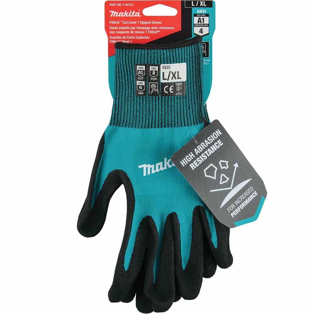 Makita T-04123 FitKnit Cut Level 1 Nitrile Coated Dipped Gloves (Large/X-Large)