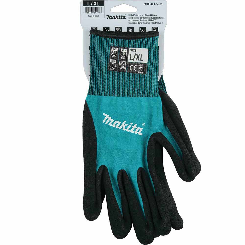 Makita T-04123 FitKnit Cut Level 1 Nitrile Coated Dipped Gloves (Large/X-Large)