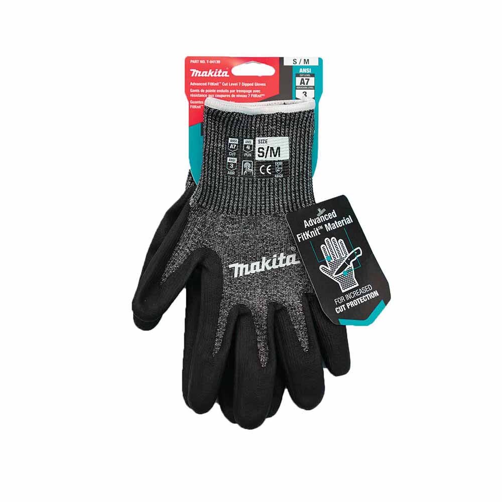 Makita T-04139 Advanced FitKnit Cut Level 7 Nitrile Coated Dipped Gloves (Small/Medium)