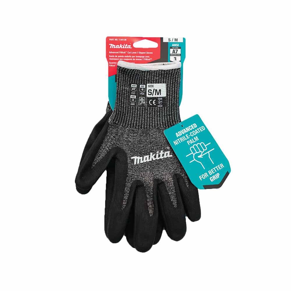 Makita T-04139 Advanced FitKnit Cut Level 7 Nitrile Coated Dipped Gloves (Small/Medium)