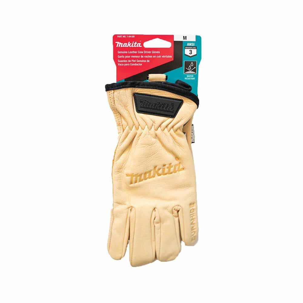 Makita T-04189 100% Genuine Leather Cow Driver Gloves (Medium)