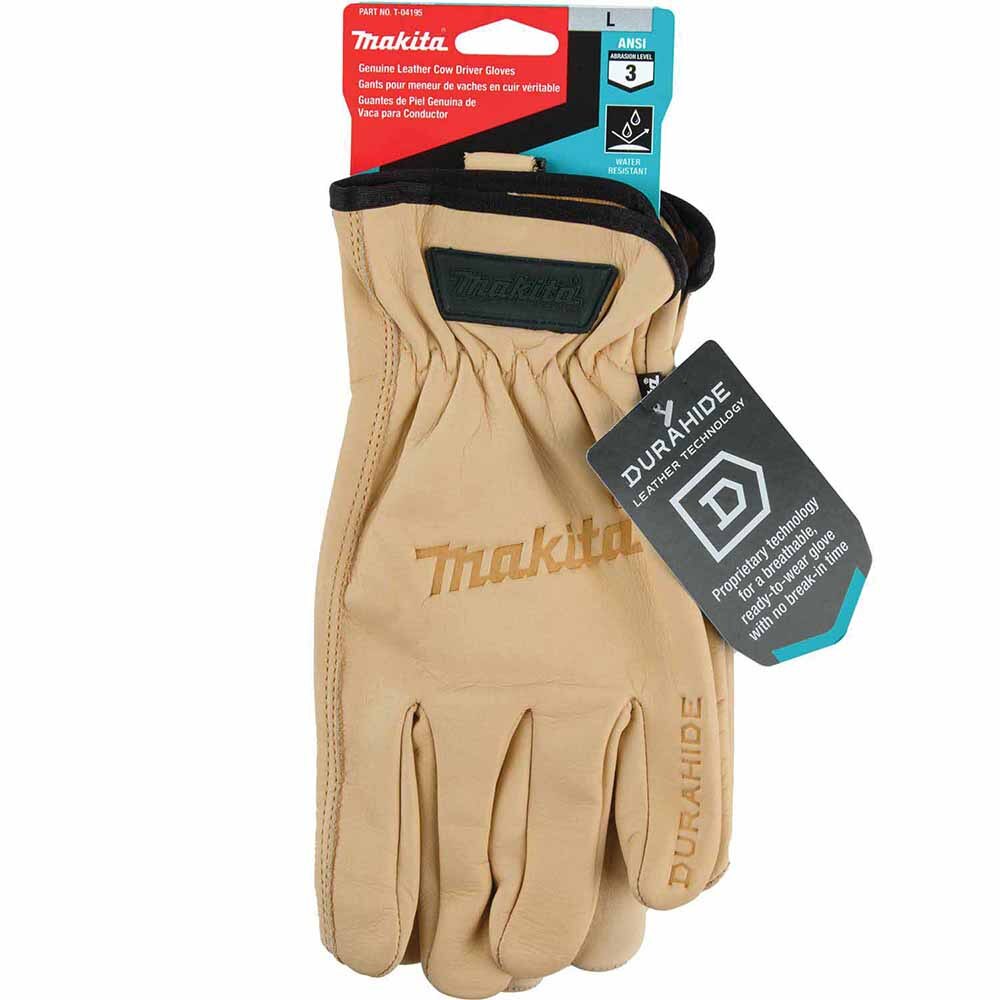 Makita T-04195 100% Genuine Leather Cow Driver Gloves (Large)