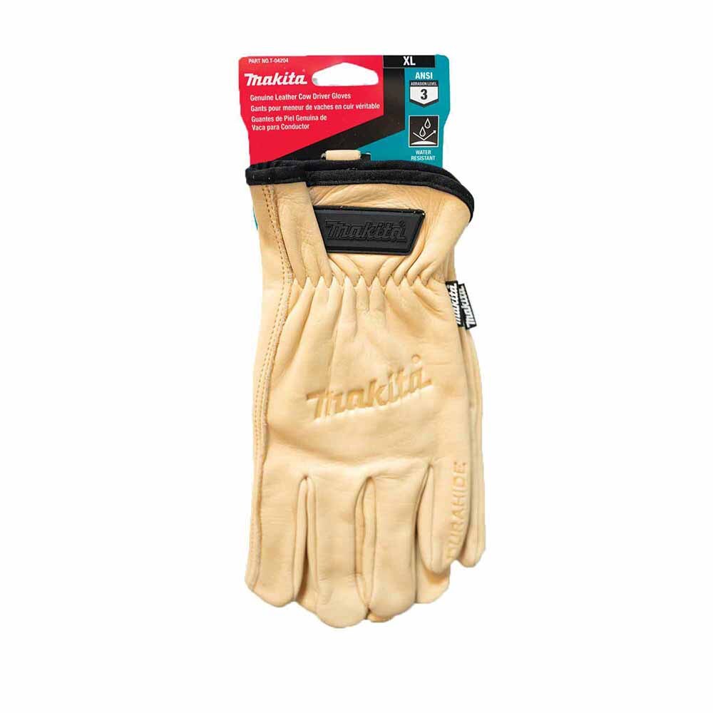 Makita T-04204 100% Genuine Leather Cow Driver Gloves (X-Large)