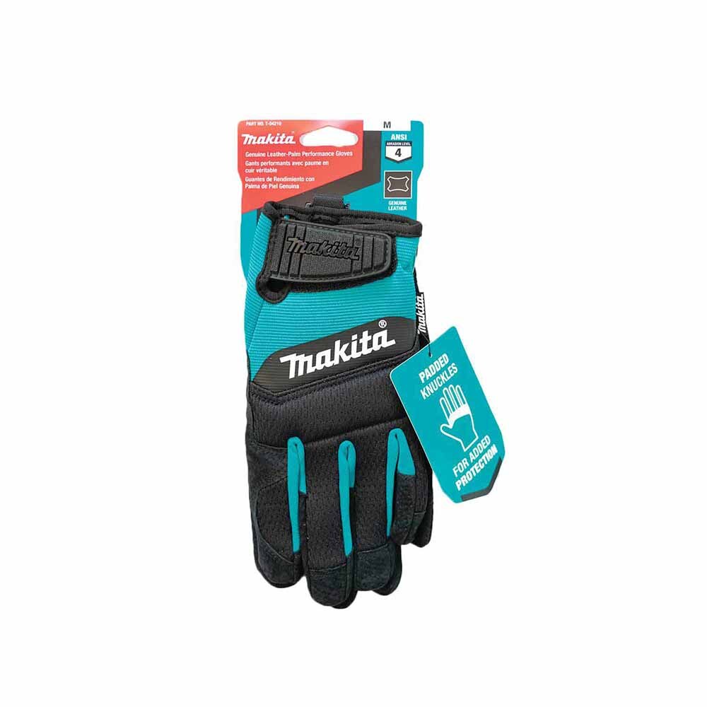 Makita T-04210 100% Genuine Leather-Palm Performance Gloves (Medium)