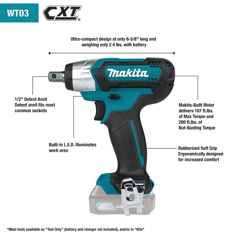 Makita WT03Z 12V Lithium-Ion Cordless 1/2" Sq. Drive Impact Wrench