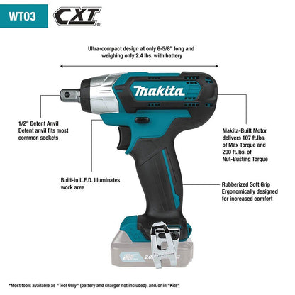 Makita WT03Z 12V Lithium-Ion Cordless 1/2" Sq. Drive Impact Wrench