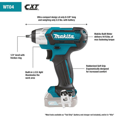 Makita WT04R1 12V Max CXT Lithium-Ion Cordless 1/4" Impact Wrench Kit
