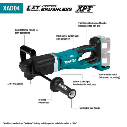Makita XAD04PT 36V (18V X2) LXT Brushless 7/16" Hex Right Angle Drill Kit (5.0Ah)