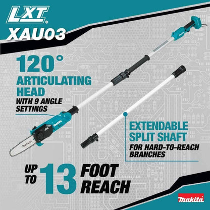Makita XAU03Z 18V LXT Lithium-Ion Brushless Cordless 8" Extendable Articulating Pole Saw, Tool Only