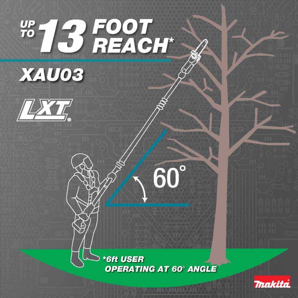 Makita XAU03Z 18V LXT Lithium-Ion Brushless Cordless 8" Extendable Articulating Pole Saw, Tool Only