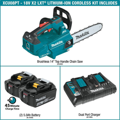 Makita XCU08PT 18V X2 (36V) LXT Brushless 14" Top Handle Chain Saw Kit