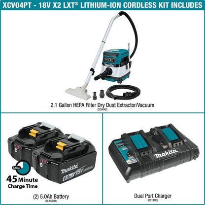 Makita XCV04PT 18V X2 LXT HEPA Filter Dry Dust Extractor/Vacuum Kit