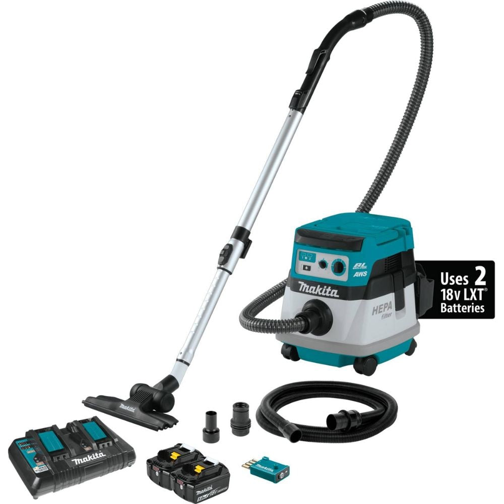 Makita XCV22PTU 36V (18V X2) LXT Brushless 2.1 Gallon HEPA Filter Dry Dust Extractor/Vacuum Kit, AWS (5.0Ah)