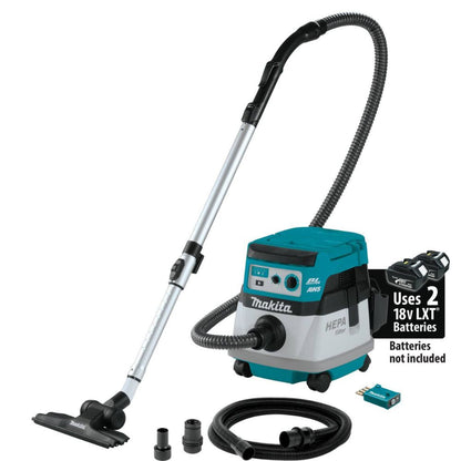 Makita XCV22ZU 36V (18V X2) LXT Brushless 2.1 Gallon HEPA Filter Dry Dust Extractor/Vacuum, AWS, Tool Only