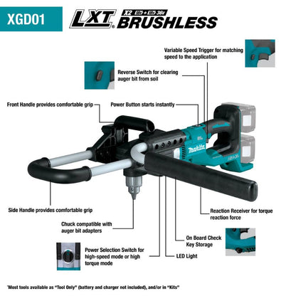 Makita XGD01PT 36V (18V X2) LXT Brushless Earth Auger Kit, dual port charger (5.0Ah)