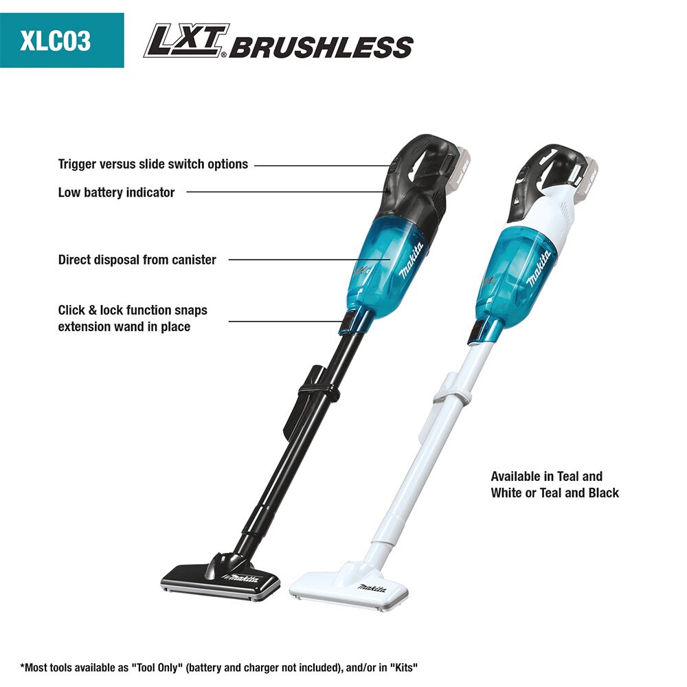 Makita XLC03R1BX4 18V LXT Brushless Cordless Vacuum Kit Trigger w/ Lock, 2.0Ah